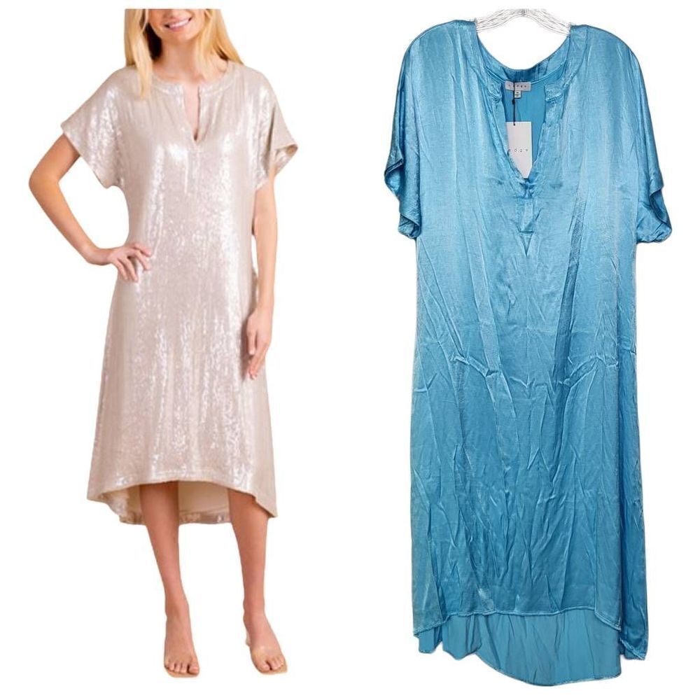 S'edge Satin Blue Amara Midi Dress/Swim Cover Up Size Medium